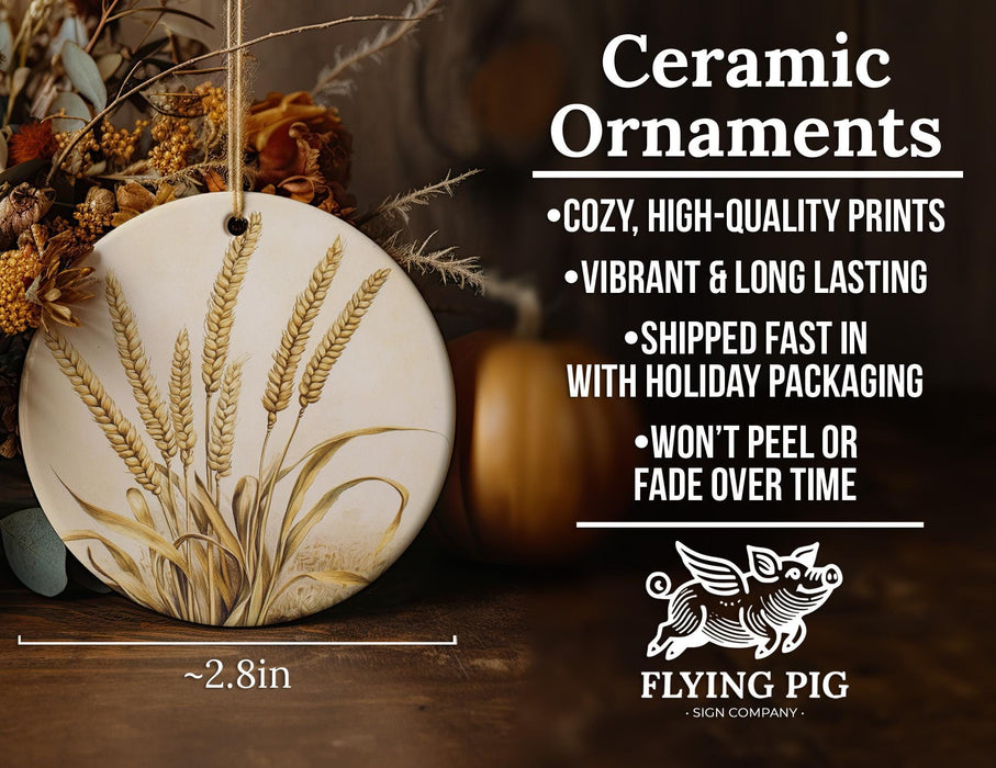 a white ceramic ornament with wheat on it