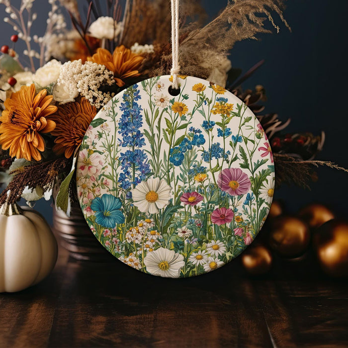 a ceramic ornament decorated with flowers and leaves