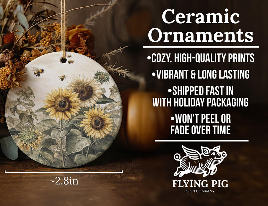 a ceramic ornament with sunflowers on it