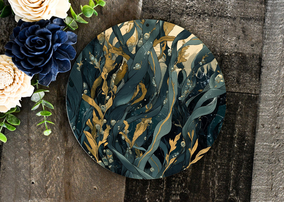 a close up of a plate on a table with flowers
