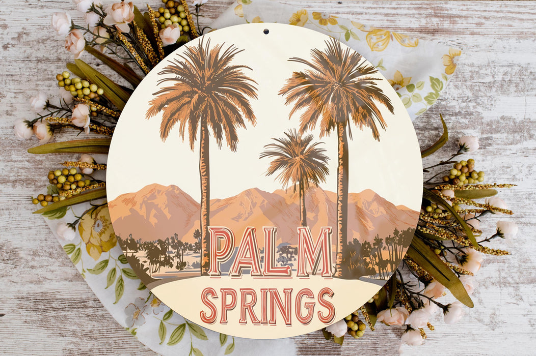 a palm tree sign on a wooden table