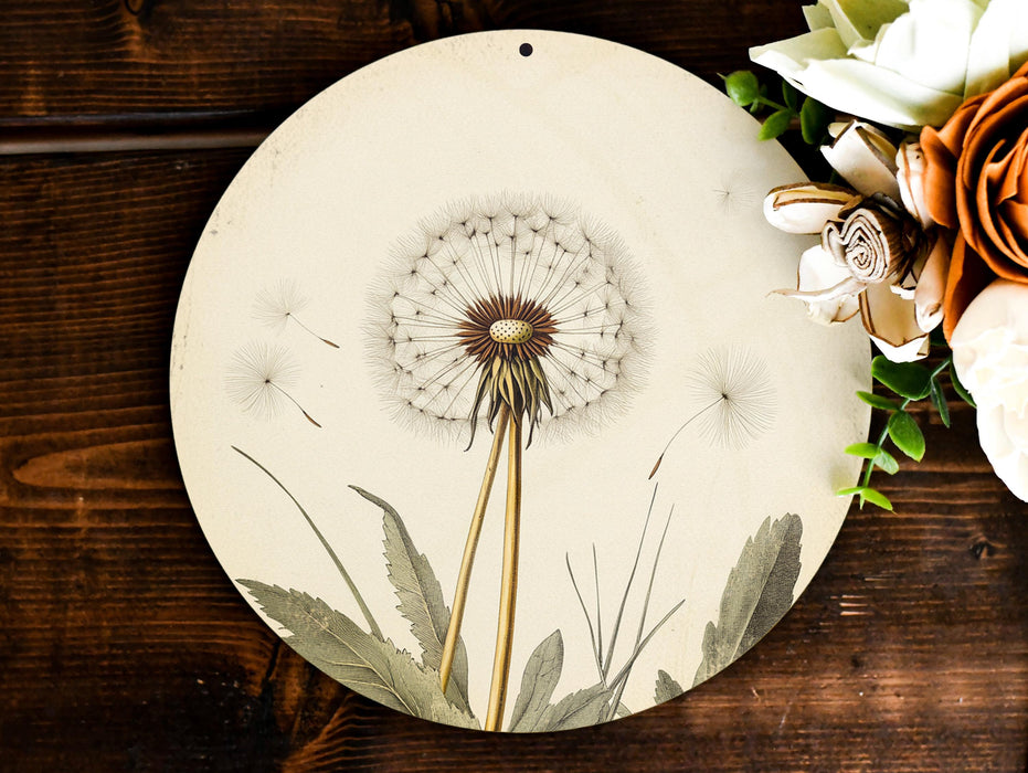 a white plate with a dandelion painted on it