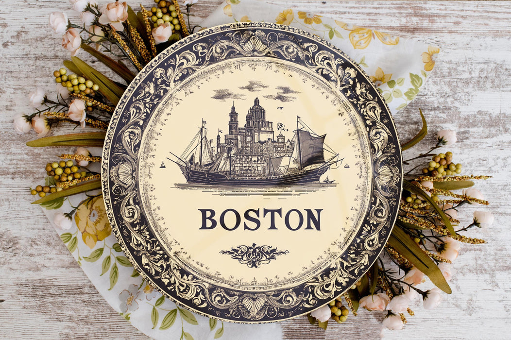 a plate with a picture of boston on it