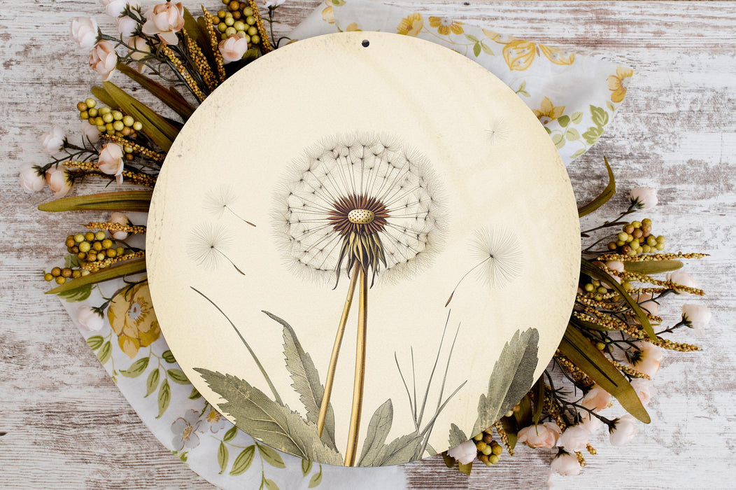 a white plate with a dandelion design on it