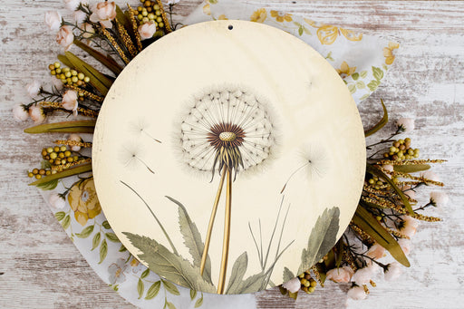 a white plate with a dandelion design on it