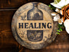 a picture of a bottle with the word healing on it