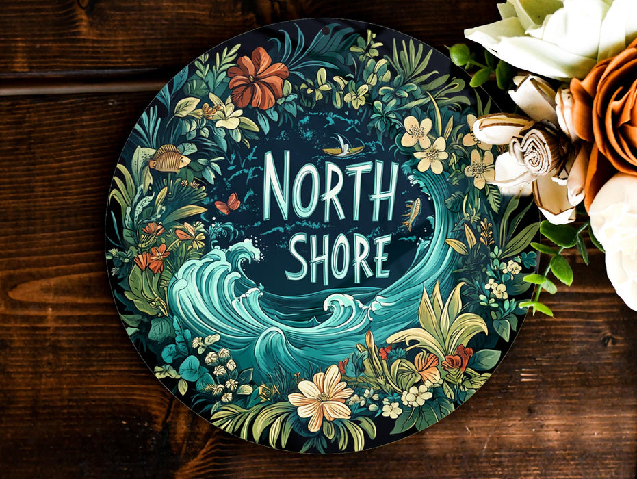 a picture of a plate with the words north shore painted on it