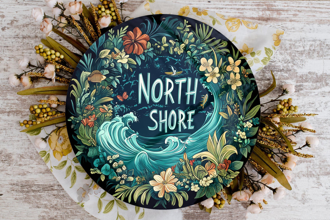 a picture of a plate with the words north shore painted on it