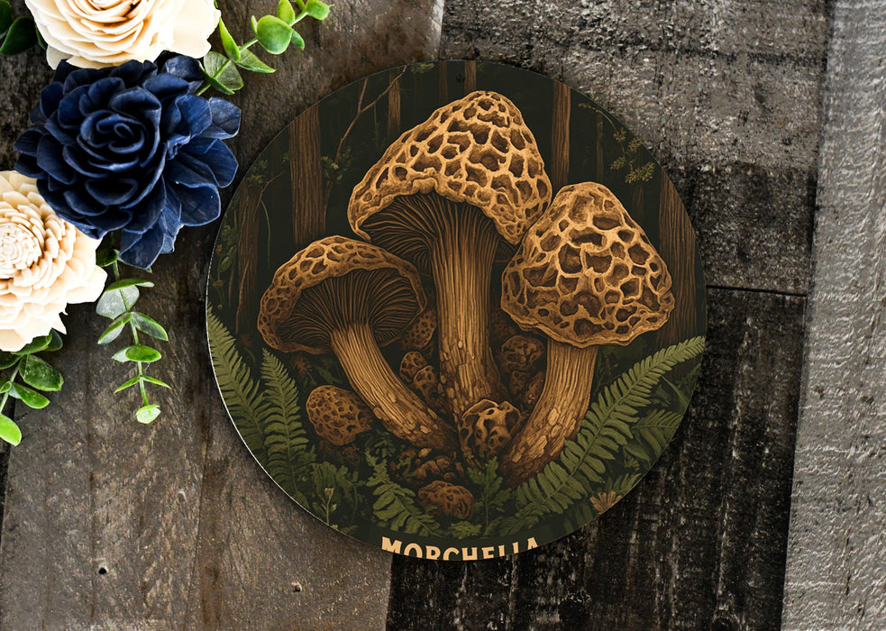 a plate with a picture of mushrooms on it
