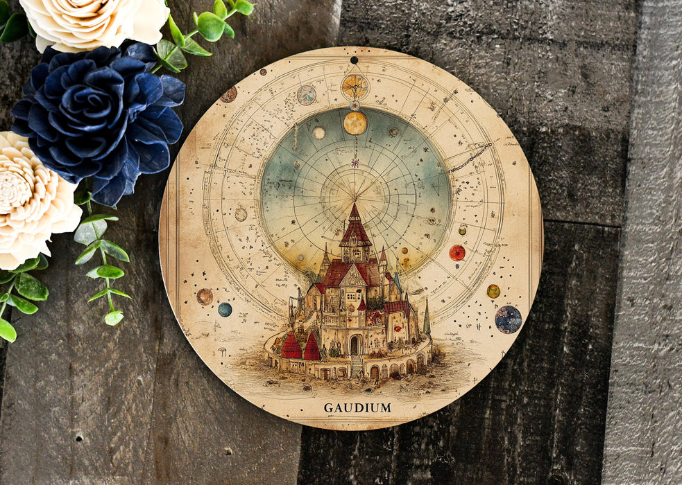 a plate with a picture of a building on it