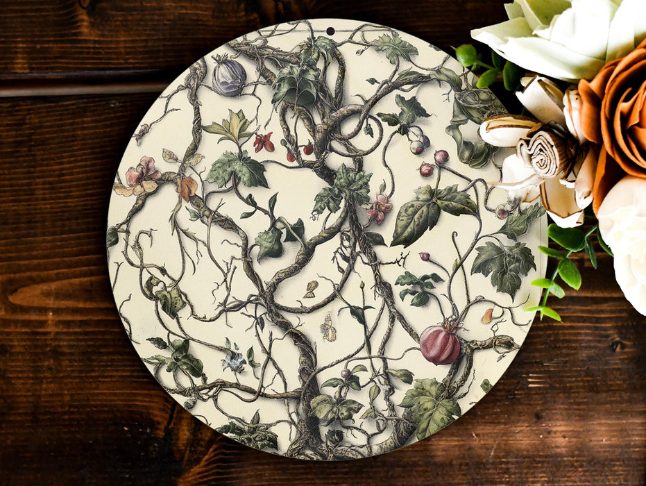 a white plate with a tree design on it