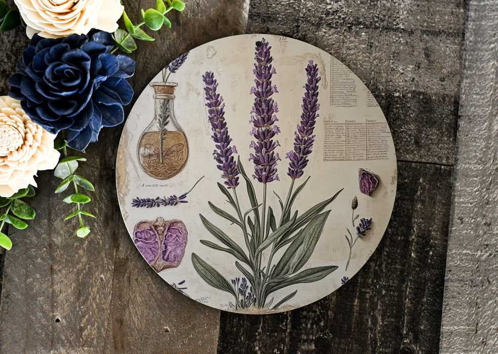 a plate with flowers and herbs on it