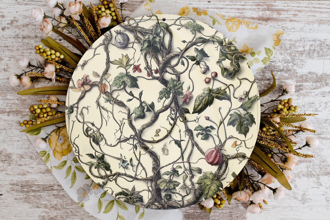 a white plate with a floral design on it