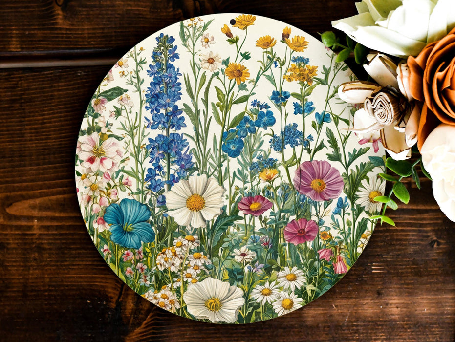 a plate with flowers painted on it next to a bouquet of flowers