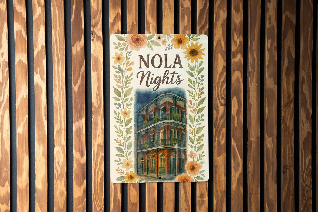 a wooden wall with a sign that says nola nights