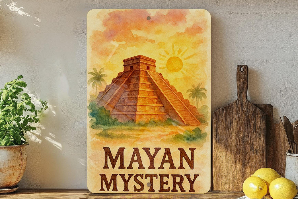 a painting of a pyramid on a shelf