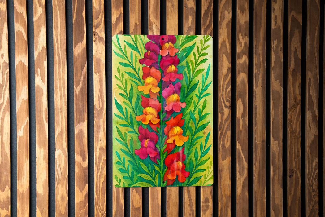 Boho Garden Snapdragons Metal Sign – Vibrant Floral Wall Art with Wild Greenery, Colorful Rustic Home Decor