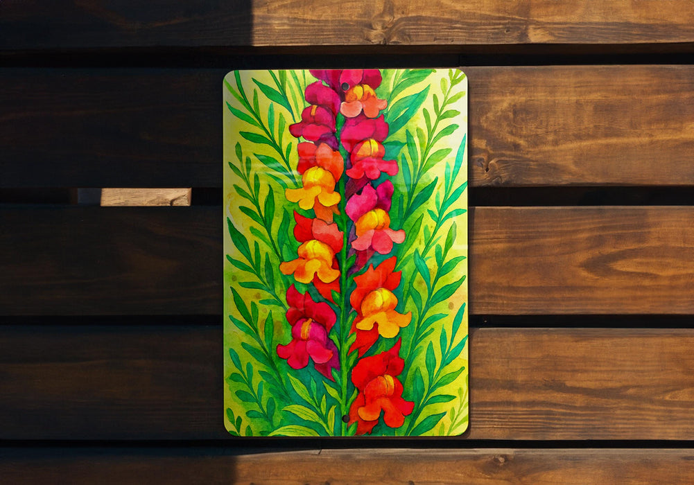 a painting of flowers on a wooden bench