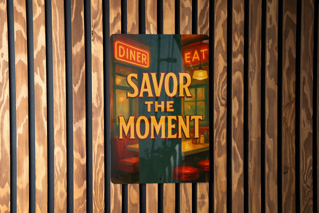 a sign on a wall that says savor the moment