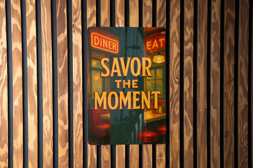 a sign on a wall that says savor the moment