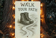 a sign that reads walk your path on a tree