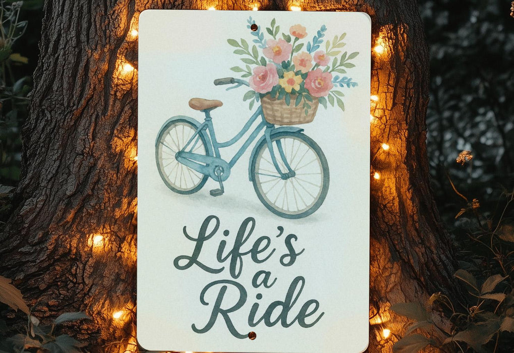 a sign that says life's a ride on a bicycle