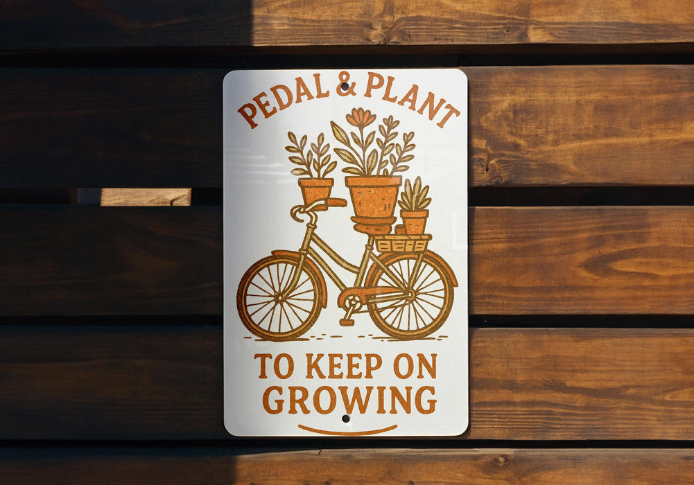 a sign that says pedal and plant to keep on growing