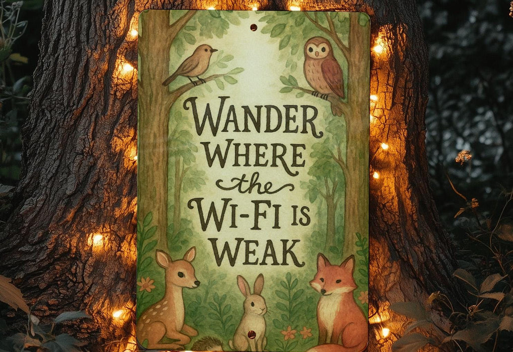a sign that says, wander where the wi - fi is weak