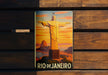 a picture of the statue of jesus on a wooden bench