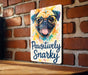 a picture of a pug dog on a sign