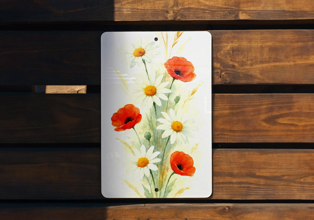 a picture of some flowers on a wooden bench