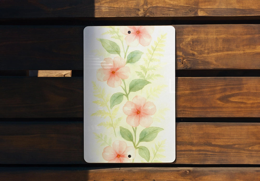 a painting of pink flowers on a white plate
