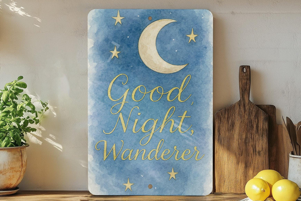 a painting of a moon and stars with the words good night wanderr on it