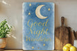 a painting of a moon and stars with the words good night wanderr on it