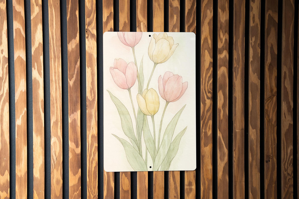 a painting of flowers on a wooden wall