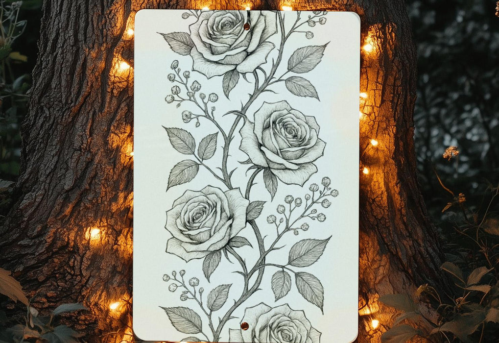 a card with a picture of roses on it