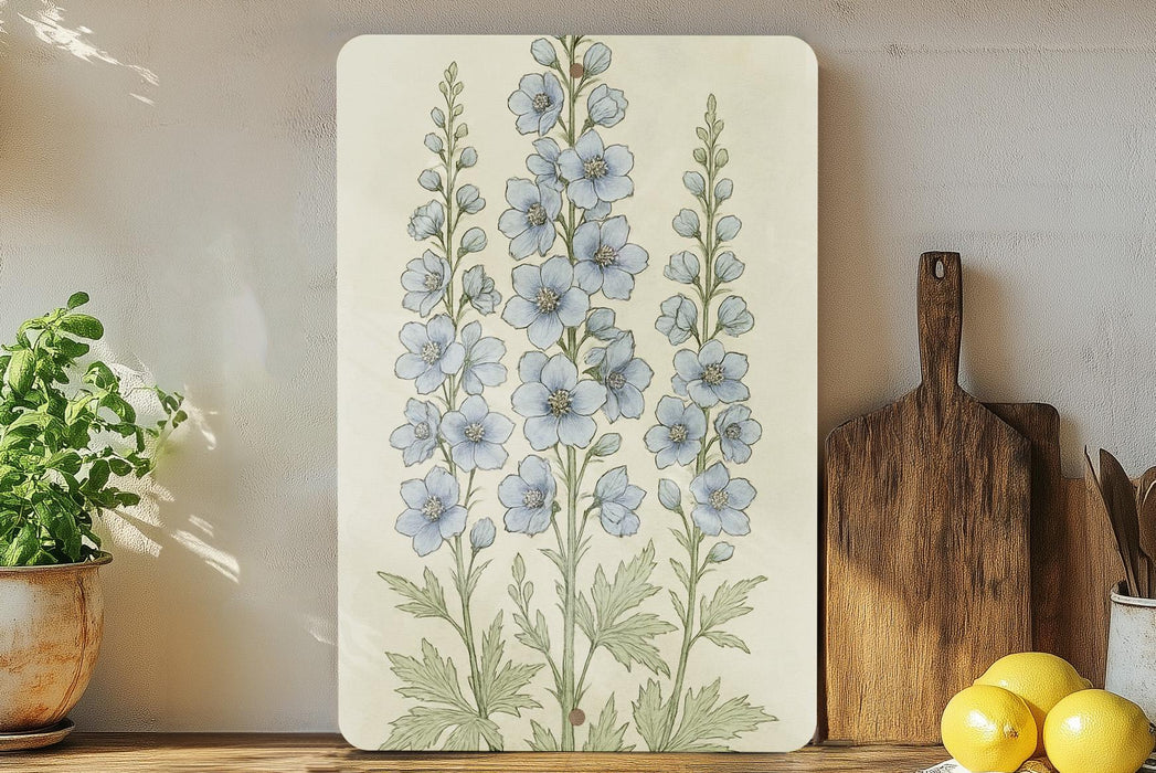 a painting of blue flowers on a white background