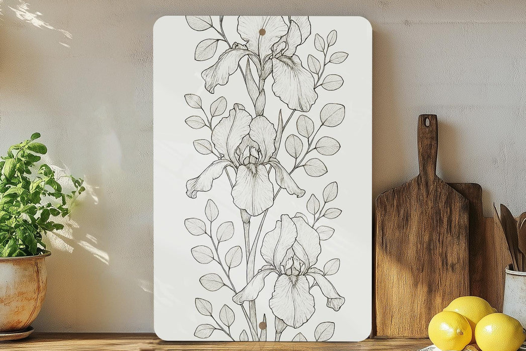 a picture of a plant on a shelf next to a cutting board