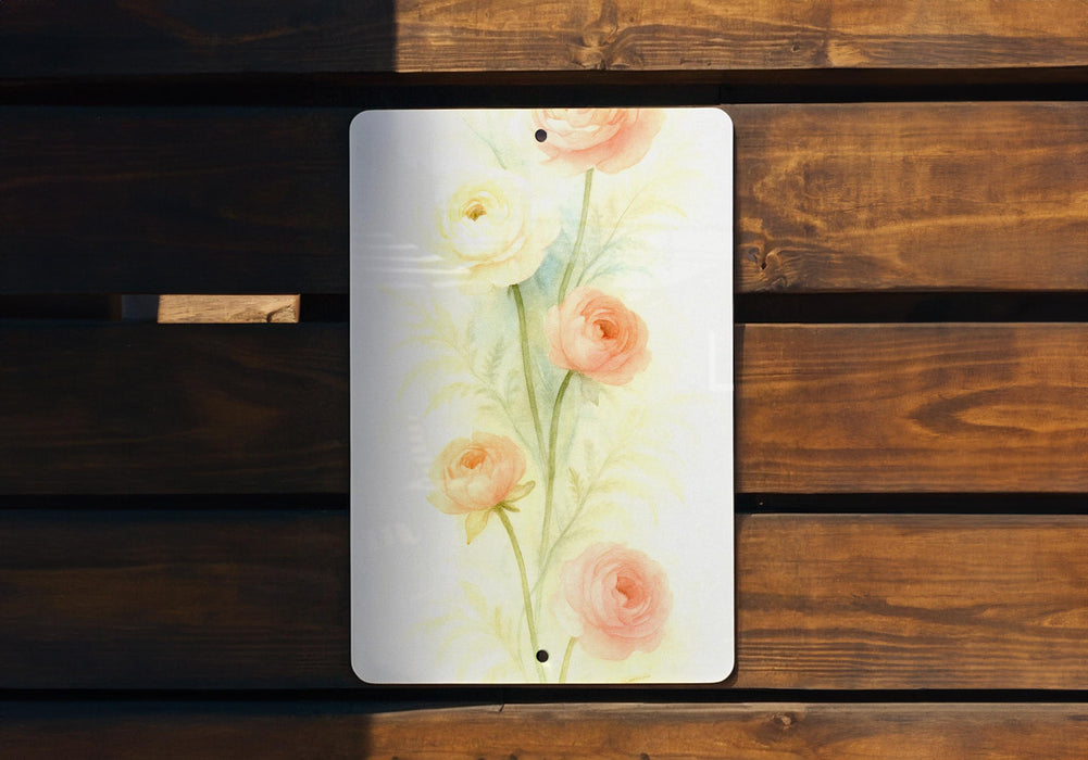 a picture of some flowers on a wooden bench
