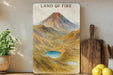 a painting of a mountain with a lake in the middle
