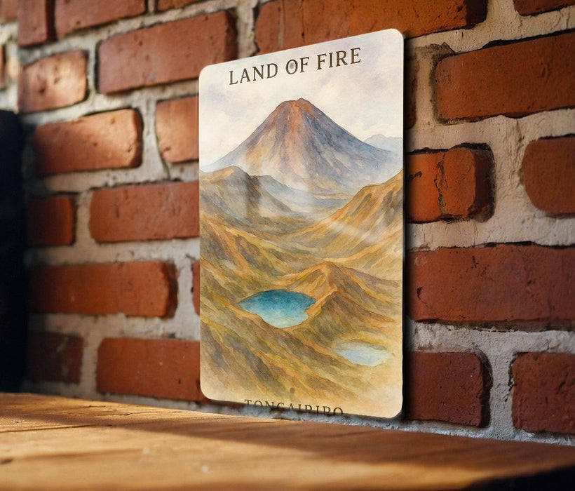 a card sitting on top of a wooden table next to a brick wall
