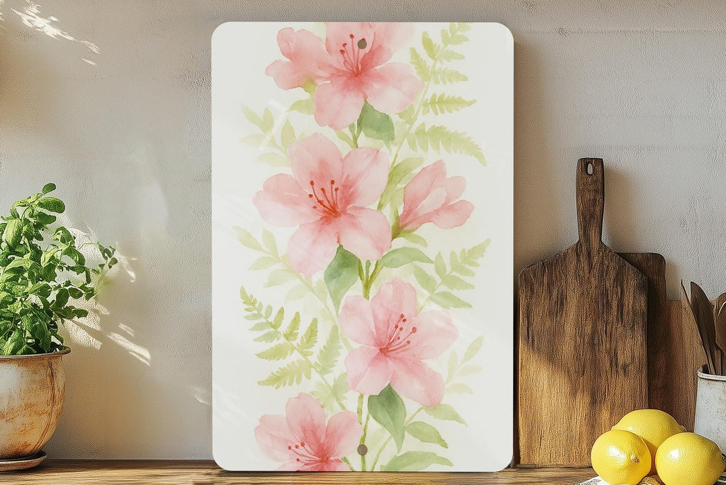 a painting of pink flowers on a white background