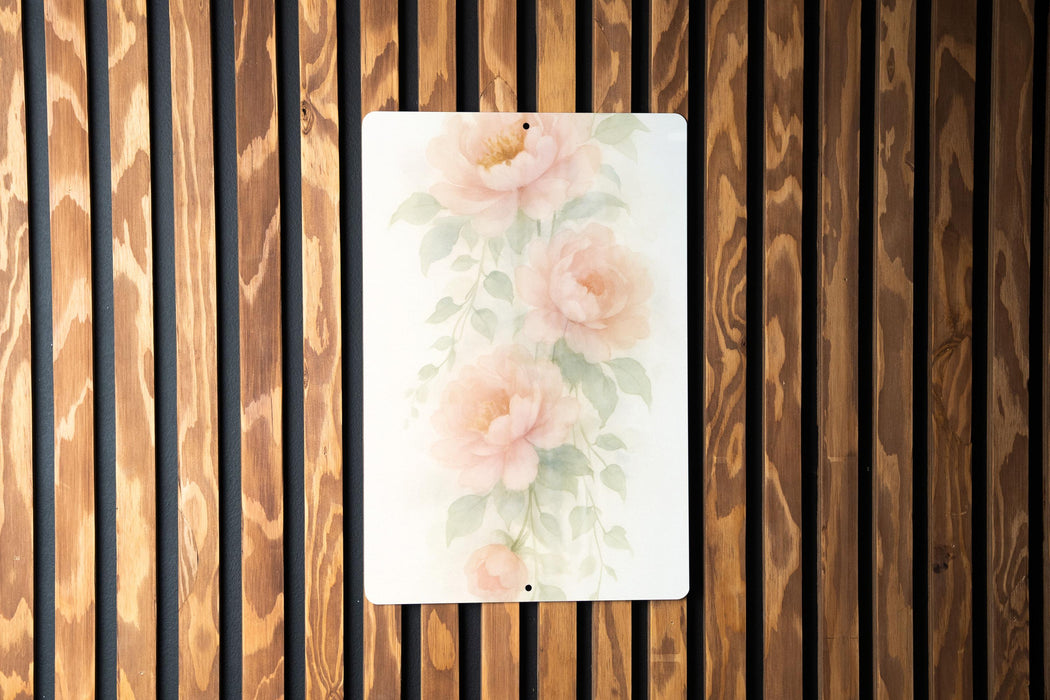 a picture of flowers on a wooden wall