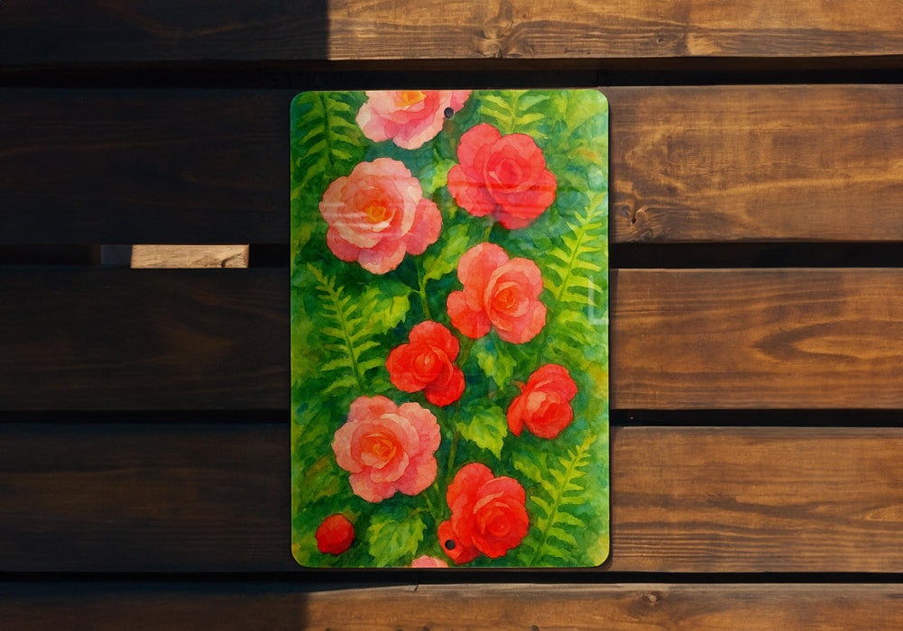 a painting of red flowers on a green background