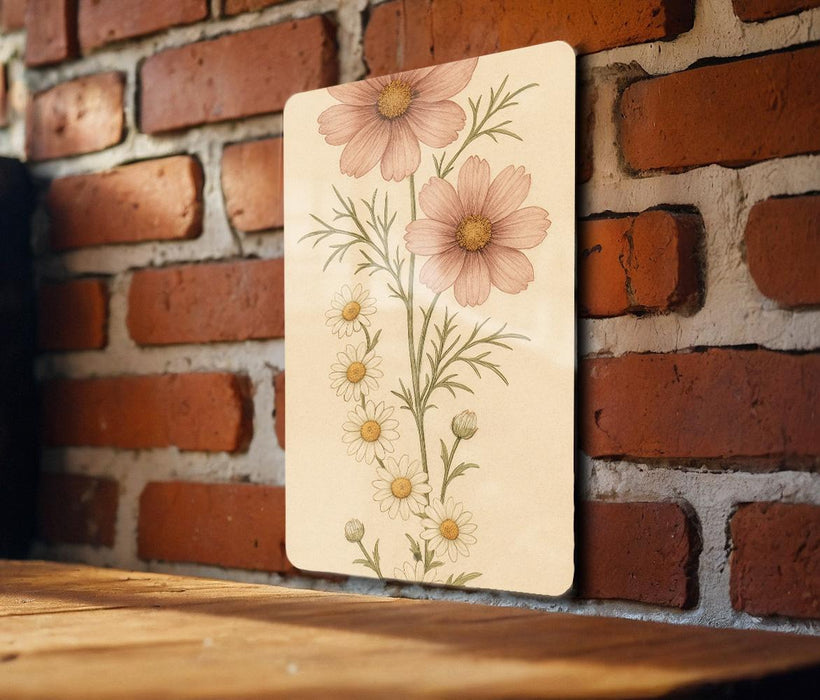 a picture of some flowers on a brick wall
