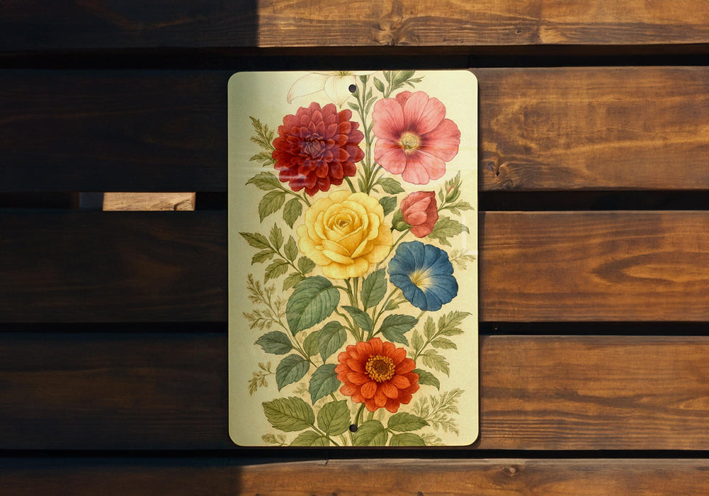 a wooden bench with a flower painted on it