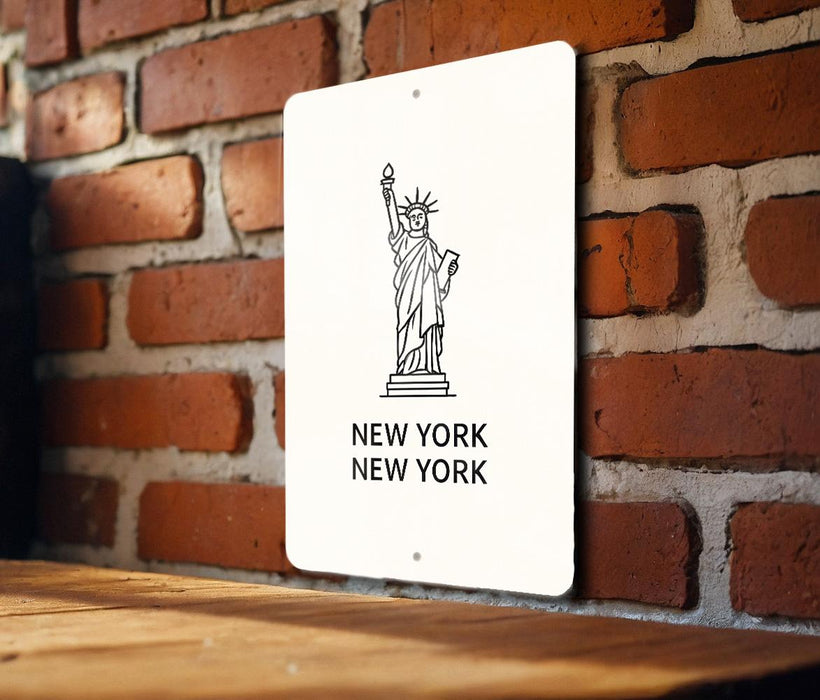 a new york sign on a brick wall
