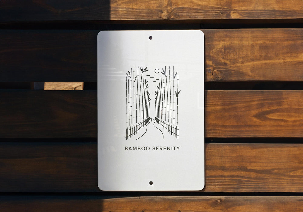 a sign on a wooden wall that says bamboo serenity