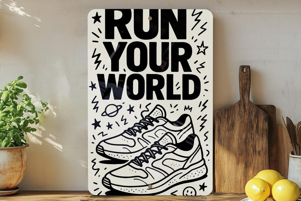 a sign that says run your world on it