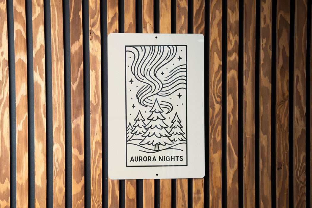 a sign on a wooden wall that says aurora nights